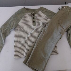 Falls Creek Kids Olive and White Striped Shirt with Olive Pants